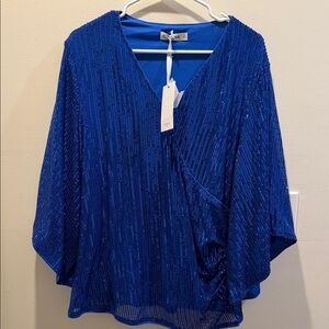 Grace Karin Royal Blue Sequin Blouse